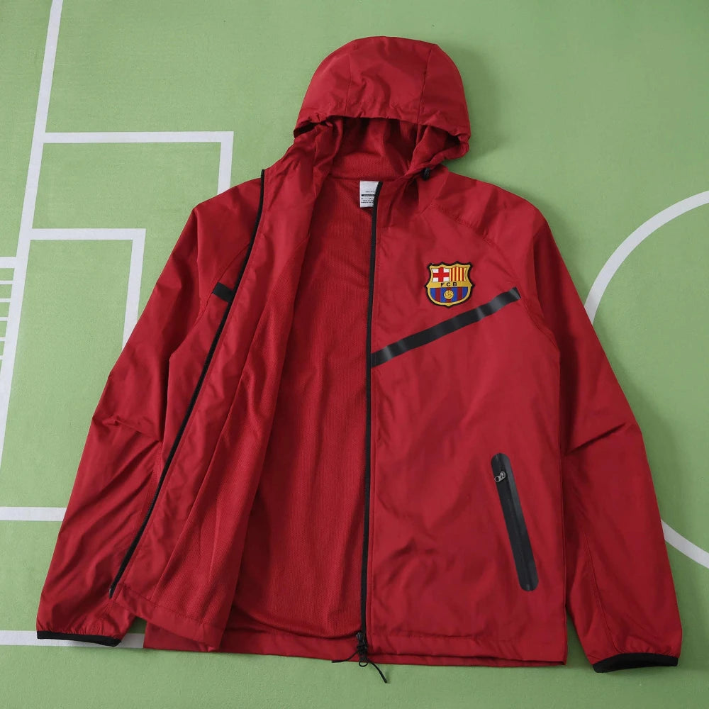 2026/2027 FC Barcelona Windbreaker Red – open, showing the mesh lining